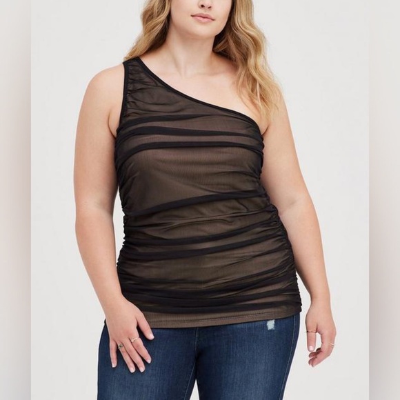 torrid Tops - Torrid - Mesh One Shoulder Contrast Lining Top - 3